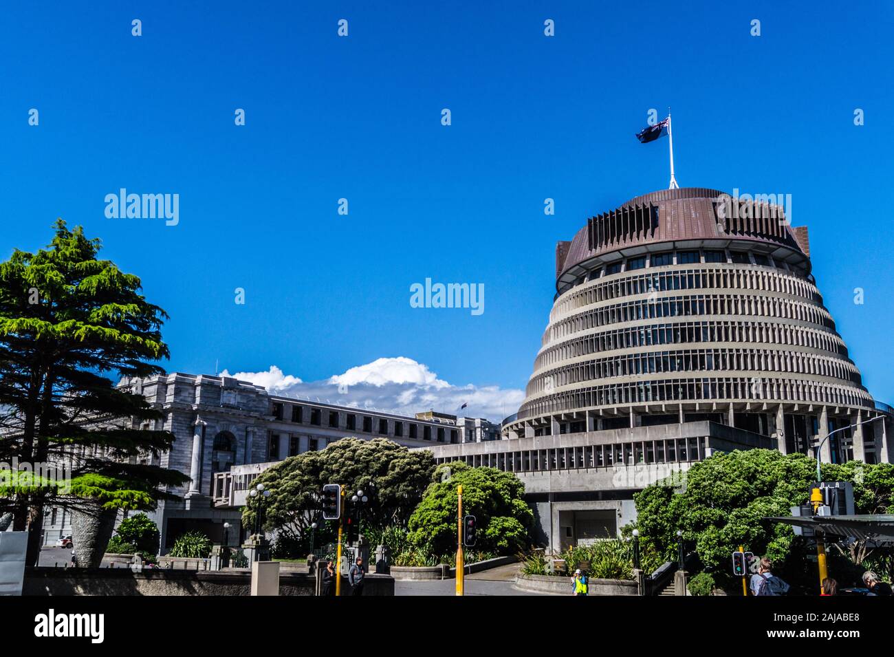 'L'Alveare' edificio governativo da Basil Spence e Fergus Sheppard, 1969-1979, Wellington, Nuova Zelanda Foto Stock