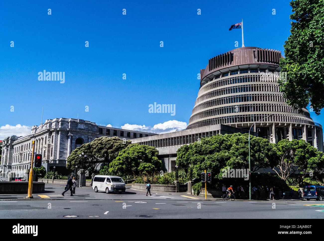 'L'Alveare' edificio governativo da Basil Spence e Fergus Sheppard, 1969-1979, Wellington, Nuova Zelanda Foto Stock