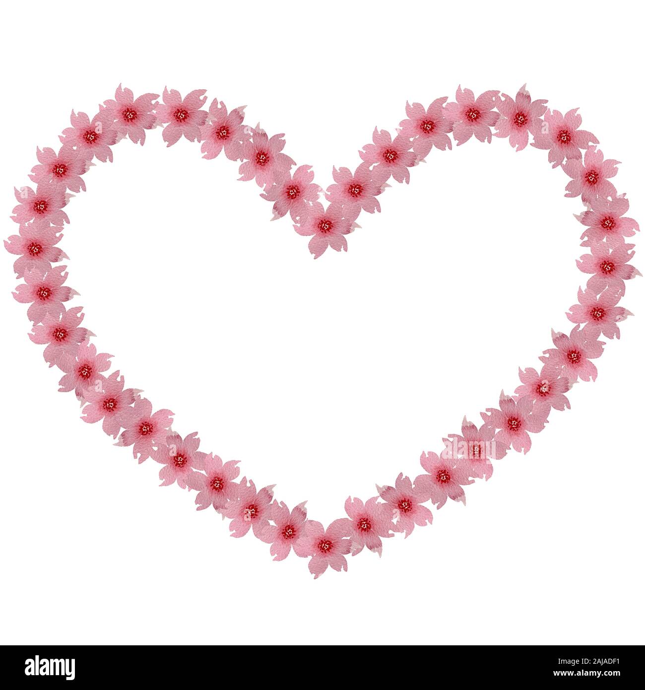 Valentino rosa cuore fatto di fiori, acquerello floreale design cuore isolato su bianco Foto Stock