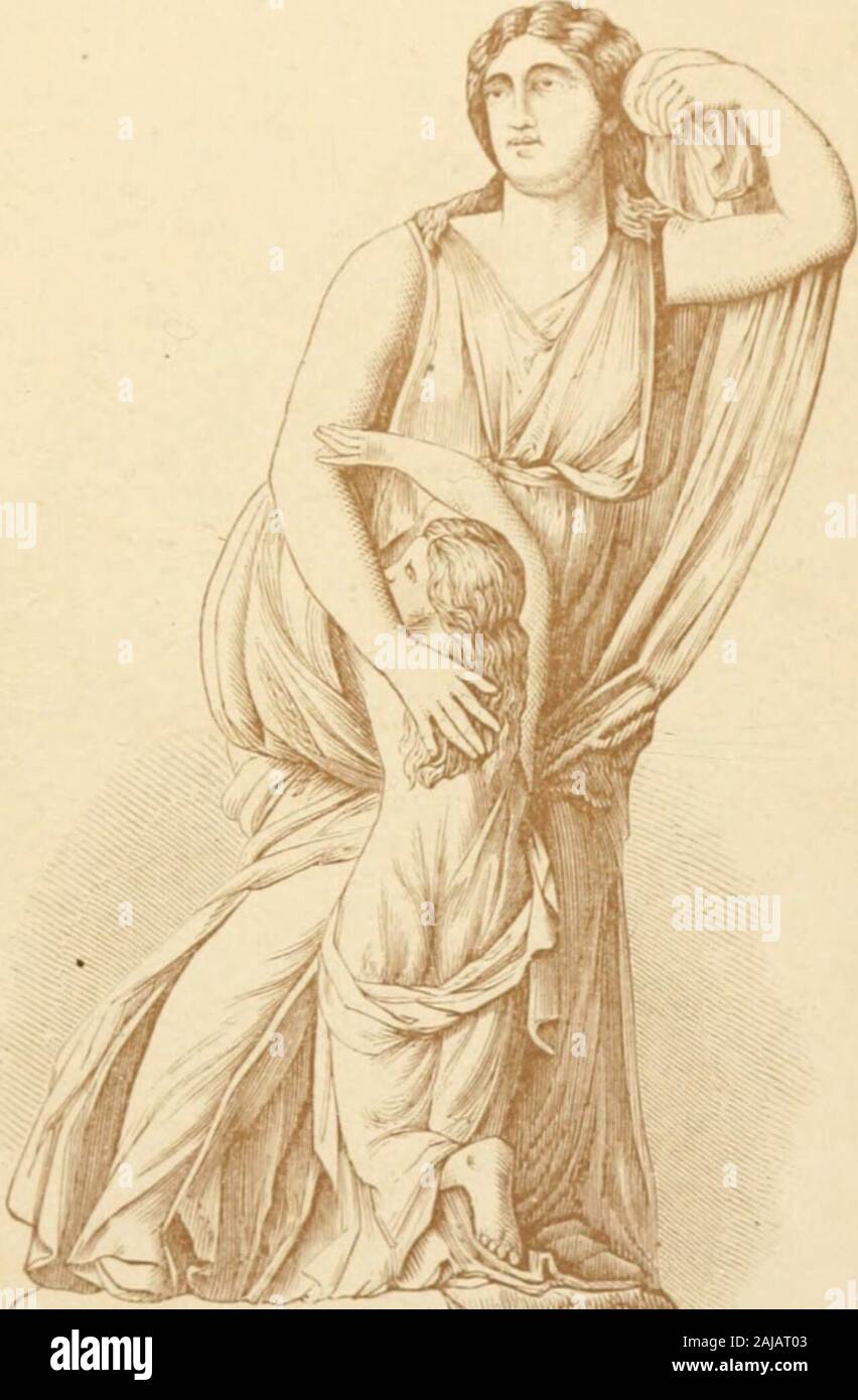 Manuale : la mitologia greca e romana, Norse e antico tedesco, Hindoo e mitologia egiziana . vert l'albero fatale. Quando itstruck, le mamme cuore divenne come una pietra, ed ella refusedto mormorio o si lamentano. Ella è stata trasformata si era detto,in un robusto rock, giù che strappa gocciolò silenziosamente (seeplate XIII.). Pur portando a volte un piacevole la morte con le sue frecce,Apollo in altri momenti, come durante la guerra di Troia, quando egli tookpart contro i Greci, sembra esercitare il suo destroyingpower con furia irresistibile. Tutta la schiera dei combattimenti menfall morto quando Egli scuote la sua egida, e le pareti r Foto Stock