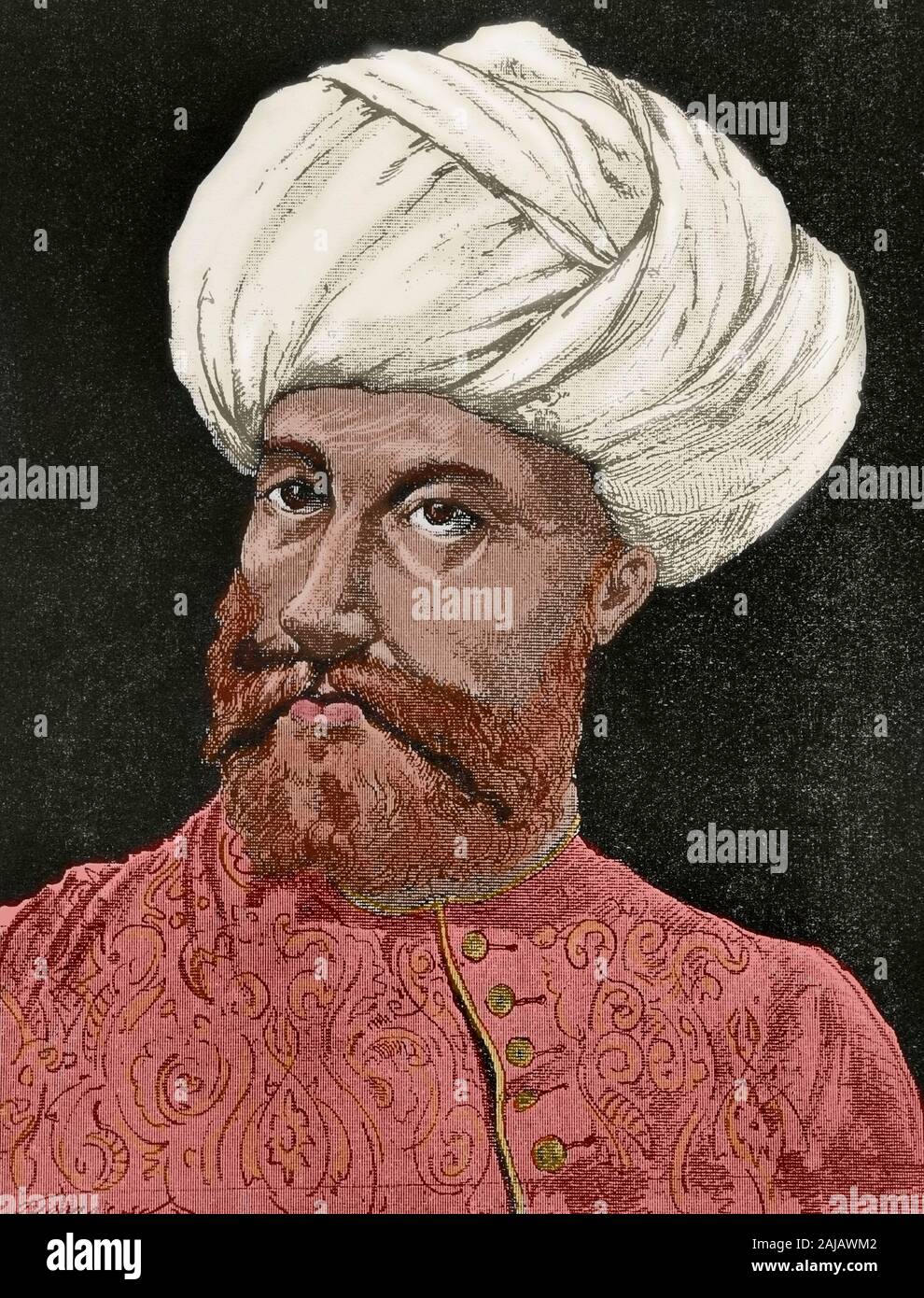 Hayreddin Barbarossa (c. 1478-1546). Ammiraglio ottomano. Incisione. Museo Militar, 1883. Colorazione successiva. Foto Stock