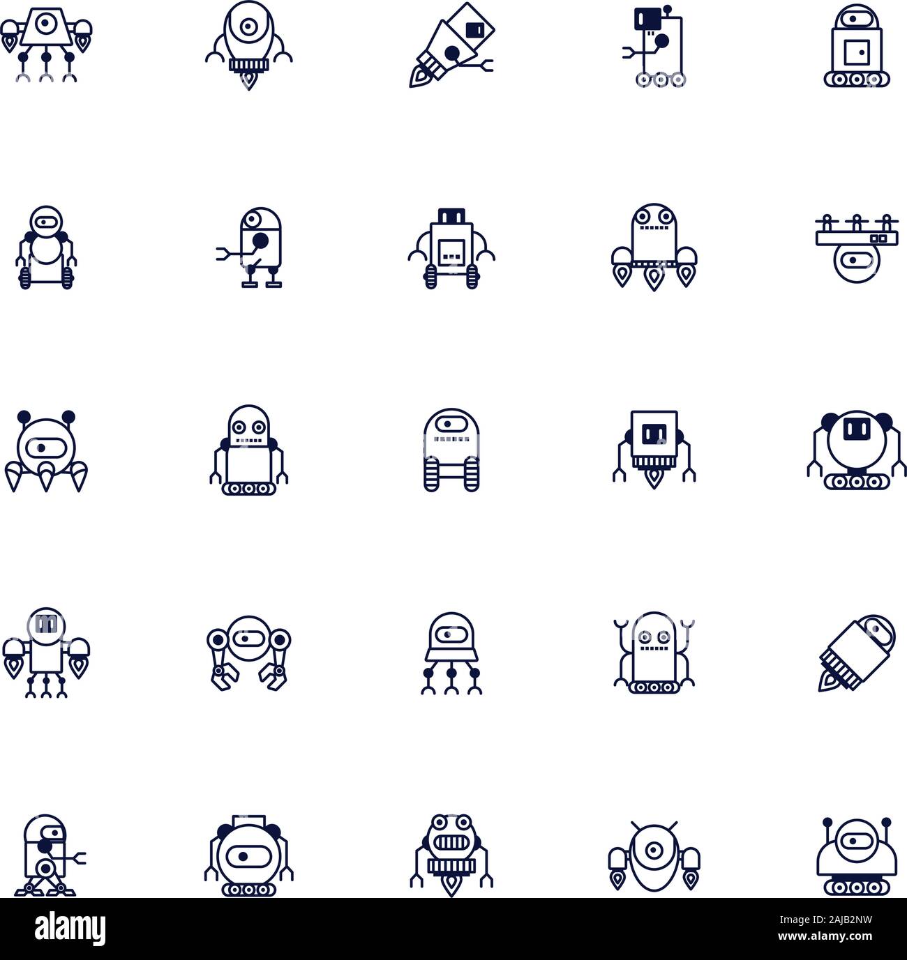 Bundle di robot cyborg impostare le icone Illustrazione Vettoriale