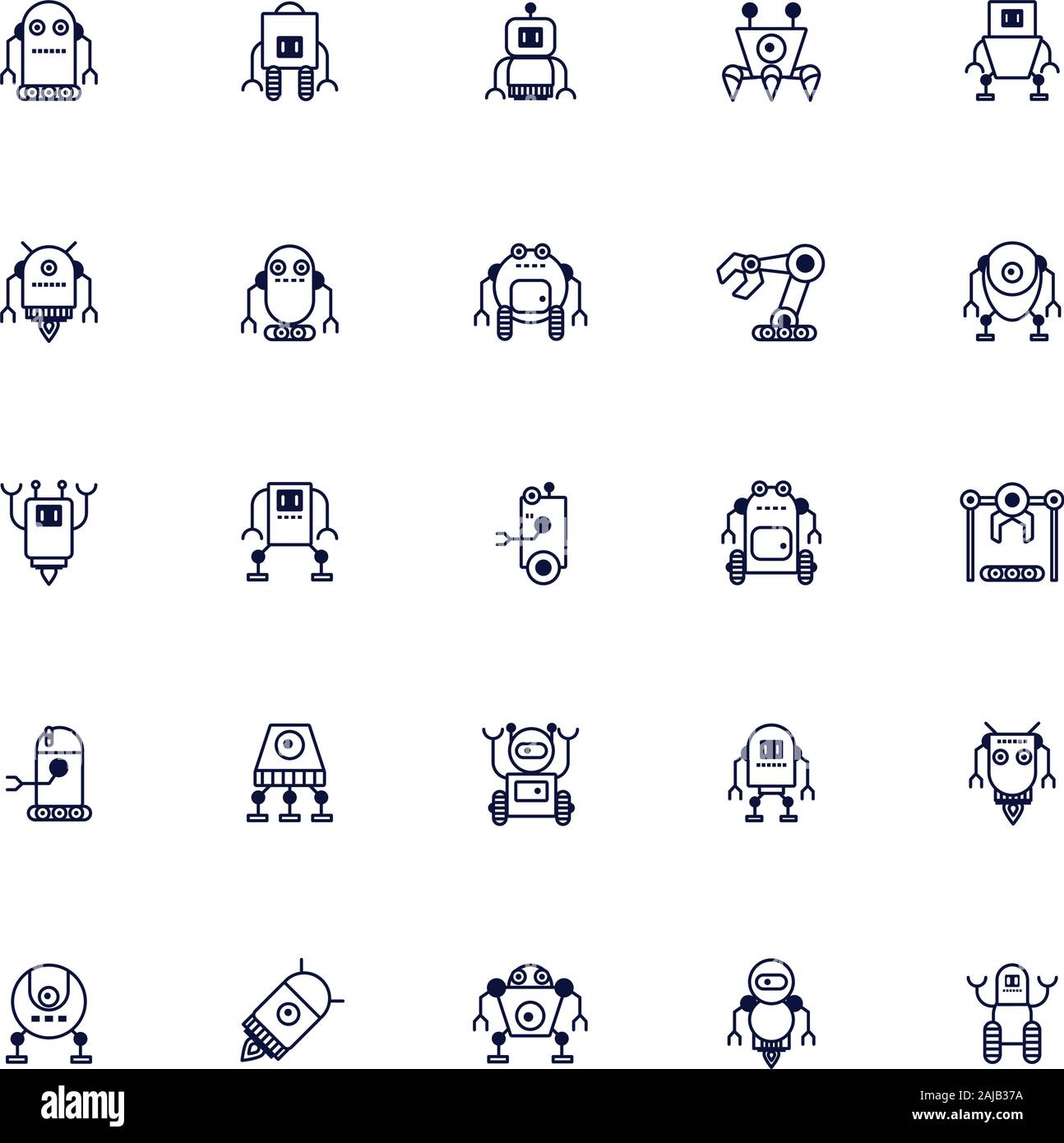 Bundle di robot cyborg impostare le icone Illustrazione Vettoriale