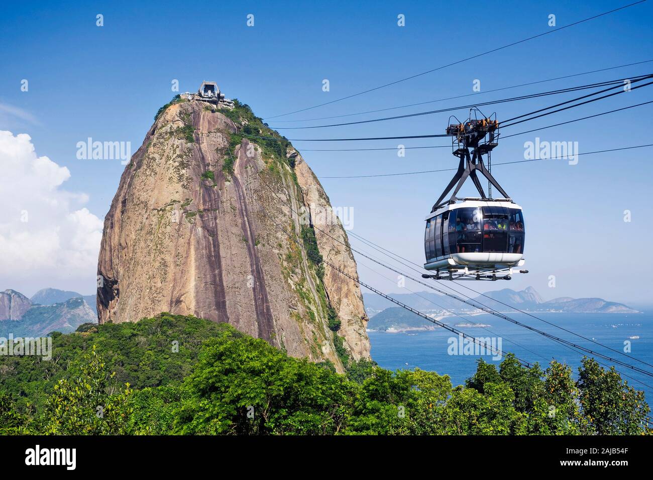 Funivia presso la Montagna Sugar Loaf a Rio de Janeiro in Brasile. Foto Stock