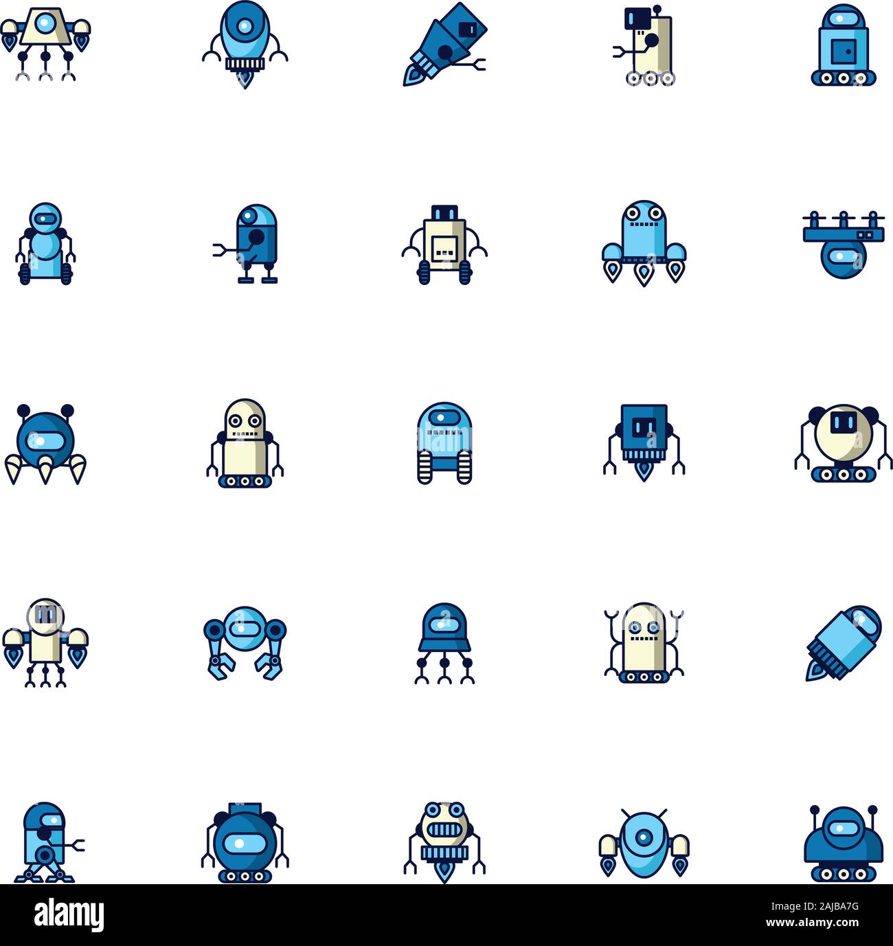 Bundle di robot cyborg impostare le icone Illustrazione Vettoriale