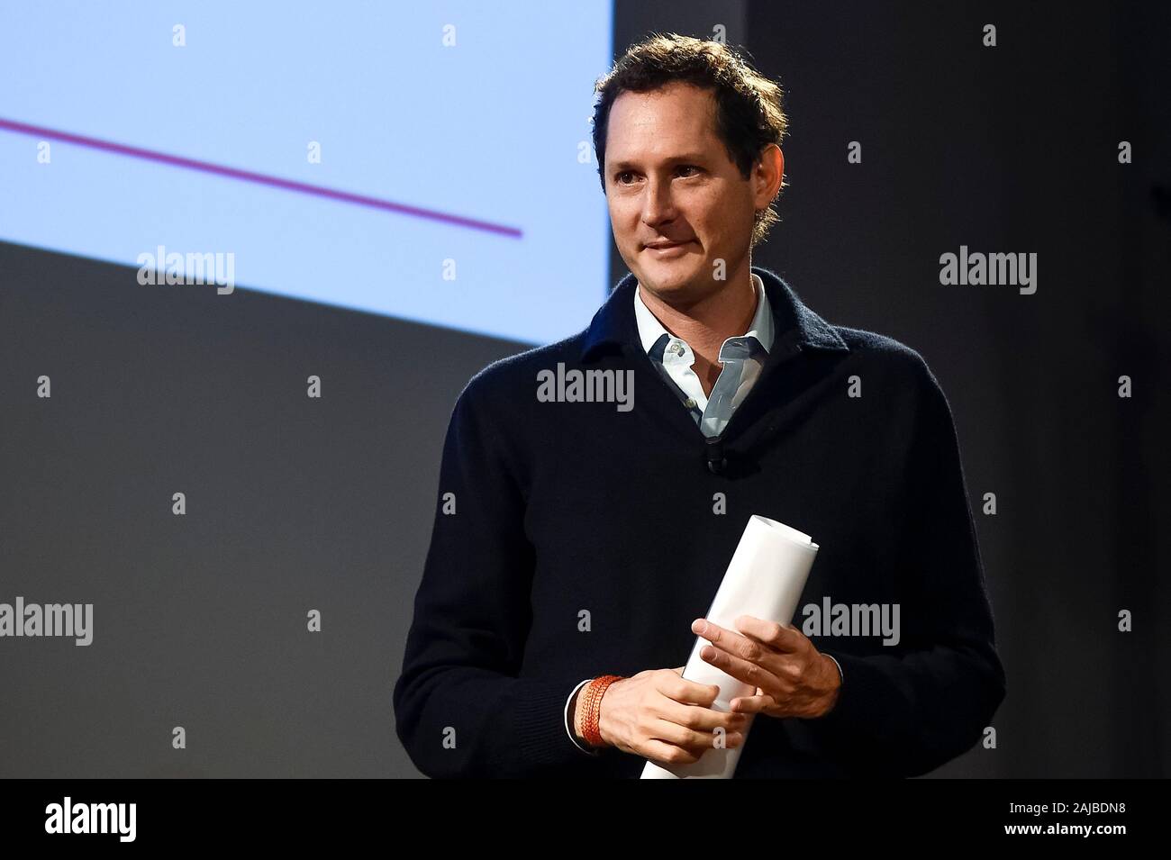 Torino, Italia - 08 November, 2019: John Elkann, presidente del FCA, Exor e Ferrari, guarda al Festival della tecnologia (tecnologia Festival). Rumors detto John Elkann sarà il presidente della società fuse tra FCA (Chrysler Fiat Automobiles) e PSA (Groupe PSA). Credito: Nicolò Campo/Alamy Live News Foto Stock