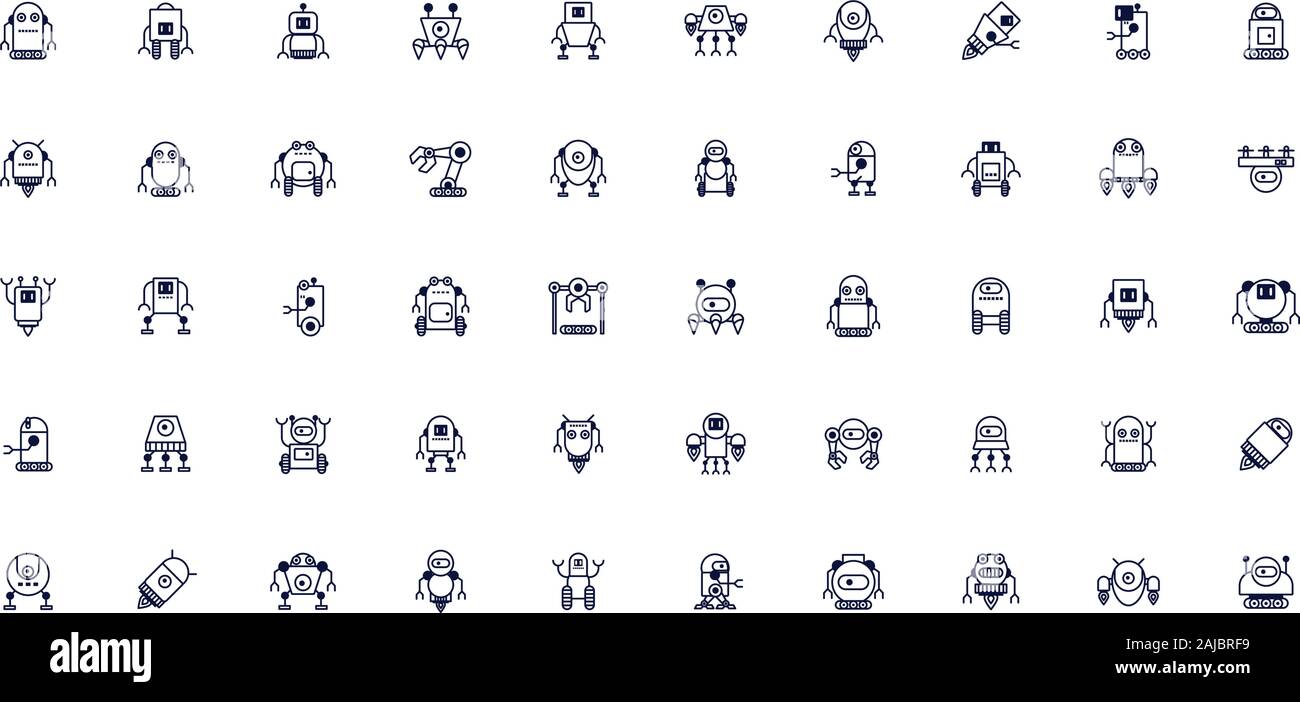 Bundle di robot cyborg impostare le icone Illustrazione Vettoriale