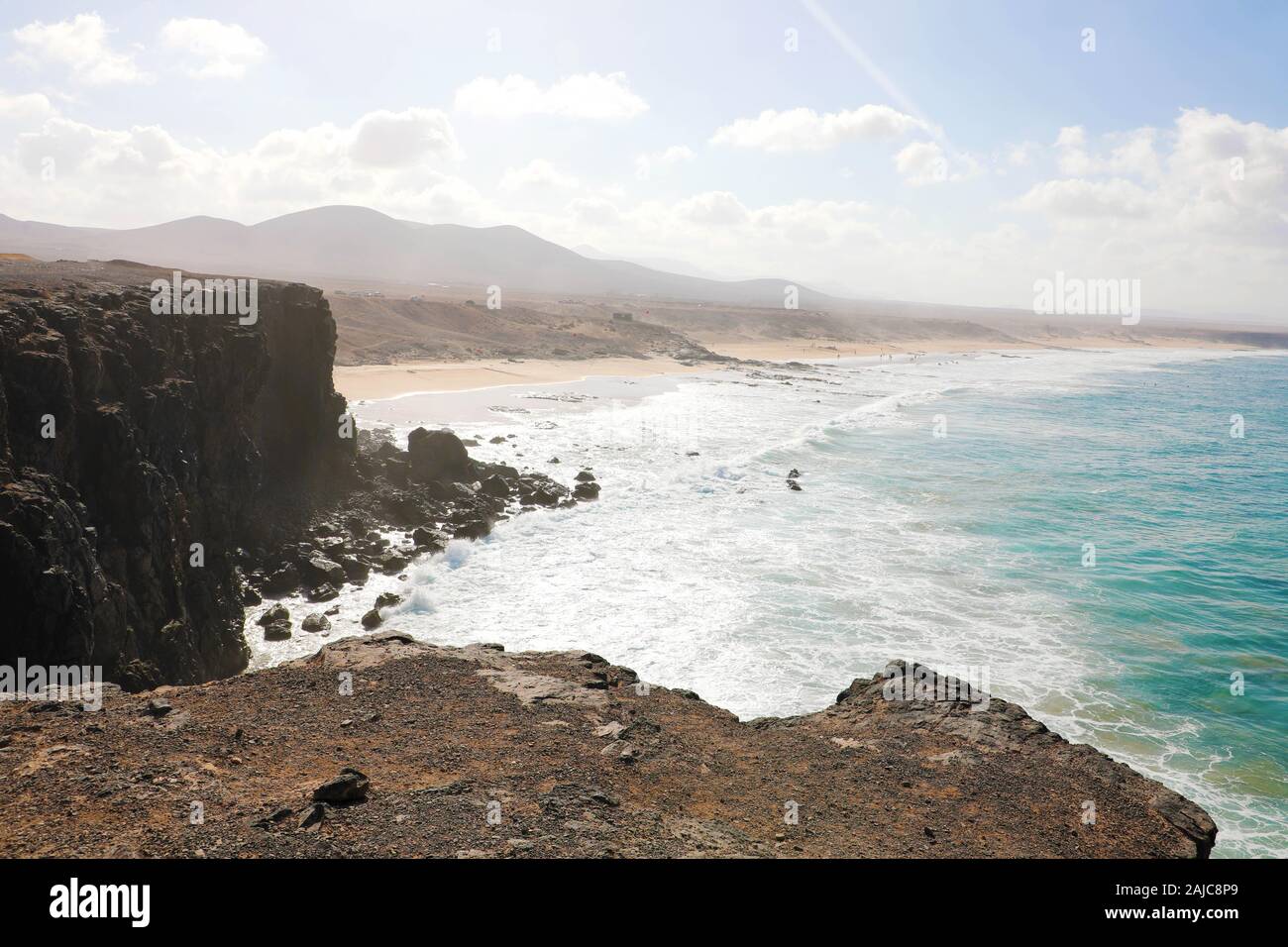 Una vista fantastica della Playa del Castillo in Fuerteventura Isole Canarie Foto Stock