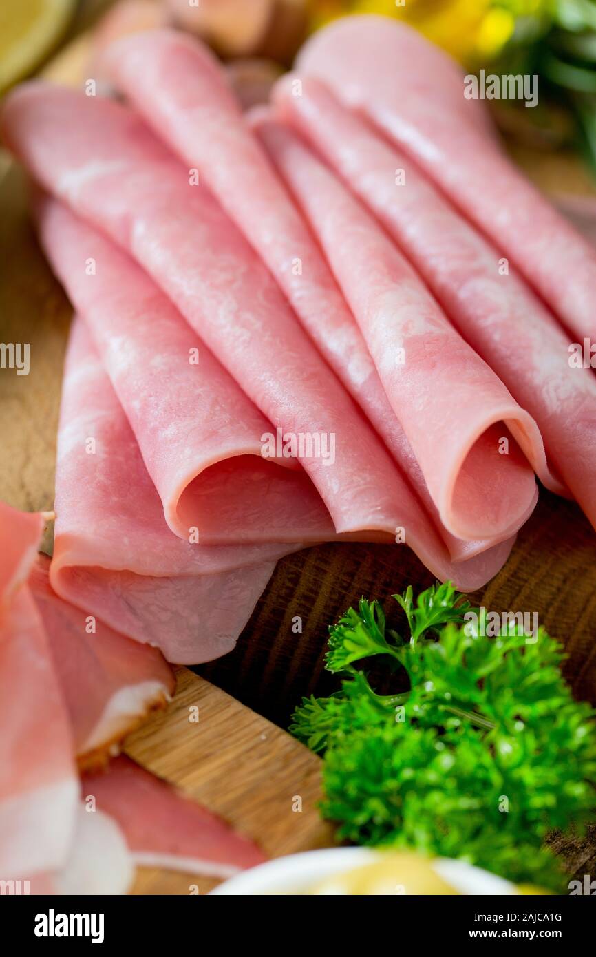 Fette di carne di maiale magro prosciutto Foto Stock