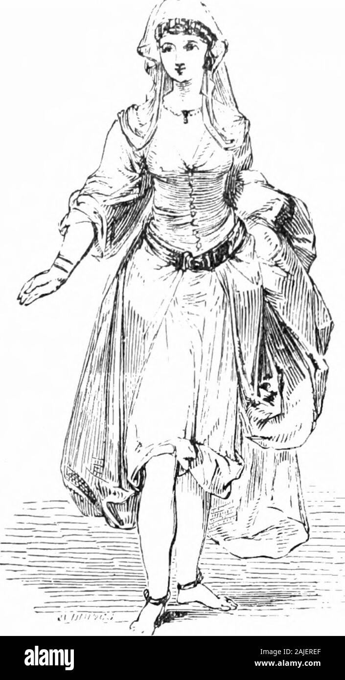 Le Mille e Una Notte (Volume 1): comunemente chiamato, in Inghilterra, Arabian Nights' intrattenimenti . er ginocchia e vidi una coppia di gambe che con-fondata la mente e l'occhio dalla loro bellezza: erano come twocolumns di alabastro, e ornate con cavigliere d'oro withjewels set. Le gonne del suo abbigliamento esterno erano rimboccati sotto herarms, e le maniche sono state ruotate fino dalle sue braccia e mi lookedat il suo bianco polsi e su di esse sono state due coppie di bracciali: inher orecchie erano due orecchini di perle; e sul suo collo è stato anecklace di gioielli costosi; e sul suo capo una koofeeyeh,40 qu Foto Stock