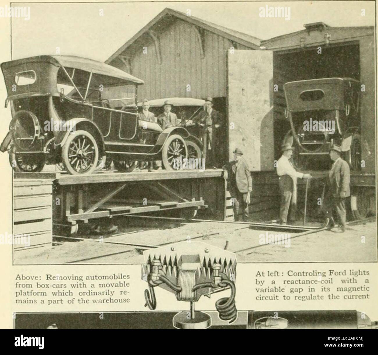 La scienza popolare mensile . Sopra: Storage-batterytractor disegno-rimorchio camion in un trasporto merci a transferstation. Ogni trattore canhandle almeno 180 tonnellate ofmaterial eaca giorno lavorativo a destra: a quattro ruote driveautomobile proviene da therescue di una fregata vero:in Messico. È tirato itsload attraverso quindici miglia ofadobe fango senza problemi .S.Sil qui sono alcune idee pratiche Desi^^Ned a. % Sopra: Rimozione automobilesfrom box-auto con un movableplatform che ordinariamente rimane una parte del magazzino a sinistra: controlla i Ford lightsby una reattanza-bobina con una variabile lacuna nella sua magneticcircuit per Foto Stock