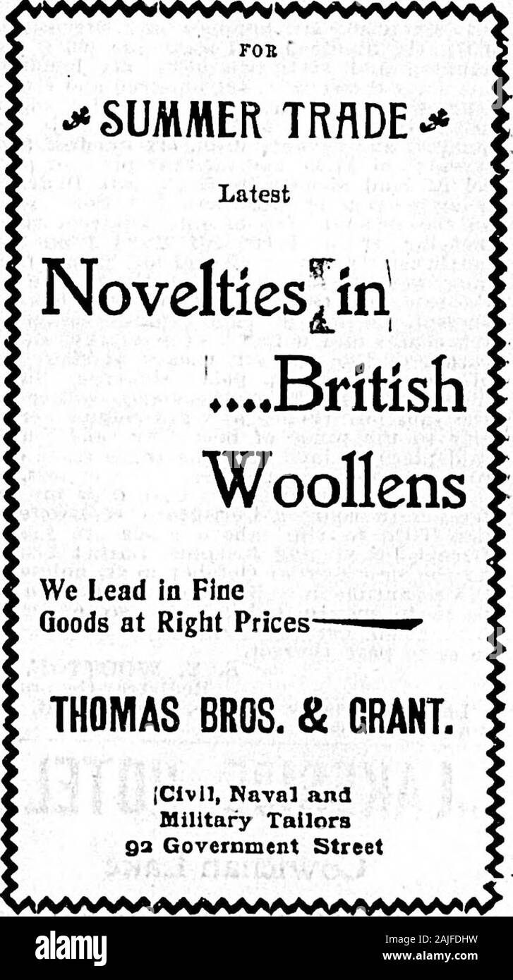 Daily colono (1898-09-03) . IST.flLIGE acqua ho BEOM Harrison Hot Springs per la ffi THORPE & 00., coperchio. | ?suola agenti.. , - . W-VICTOBIA. - - VANCOUVER. "Box 176 - - Tel. 436. ® abbiamo SUlTilYOU più th*n un modo, Onr lavorare sempre ? Dà aatlBfactloD. 6flMFBELL&l60 leadloK tAlIora, opposta ColonlBit di*&lt;lc". Il mais"r ampia e Tronnc* Tutti* . mM vendita m. Oriente 40 acri di sezione 4, East 10 acri-nf sezione 5, gamma Vl!, e in frazioni di AEE-zione 5, intervallo VII distretto Cowlchan, front-ing su Cowlclmn fieno, lutely occupata byIlenr.V II. Wiilsli, nnd sezione 4, rnnge Vnnd W, 00 acri di sezione AI., Foto Stock