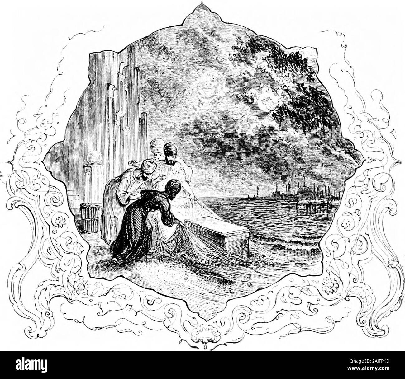 Le Mille e Una Notte (Volume 1): comunemente chiamato, in Inghilterra, Arabian Nights' animazione . Sfv f . Capitolo IV Iniziare con la parte del XVIII NOTTE E ENDINGWITH PARTE DELLA VENTIQUATTRESIMA. La storia di tre mele, &c.1 una notte, dopo l'avventura sopra descritto, KhaleefehHaroon Er-Rasheed detto a Jaafar, suo Wezeer, andiamo giù per-la notte in città e indagare rispettando gli affari di coloro che arcat presenti nelle autorità e lui contro la quale qualsiasi deve complainwe si sposterà. Jaafar ha risposto, mi ascoltare e obbedire: e quando theKhaleefeh era andato f Foto Stock