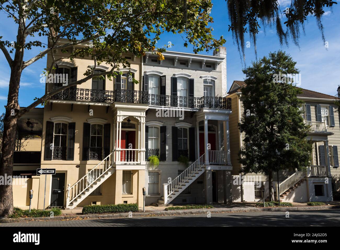 Tipica casa nel centro di Savannah, GA, Stati Uniti d'America Foto Stock
