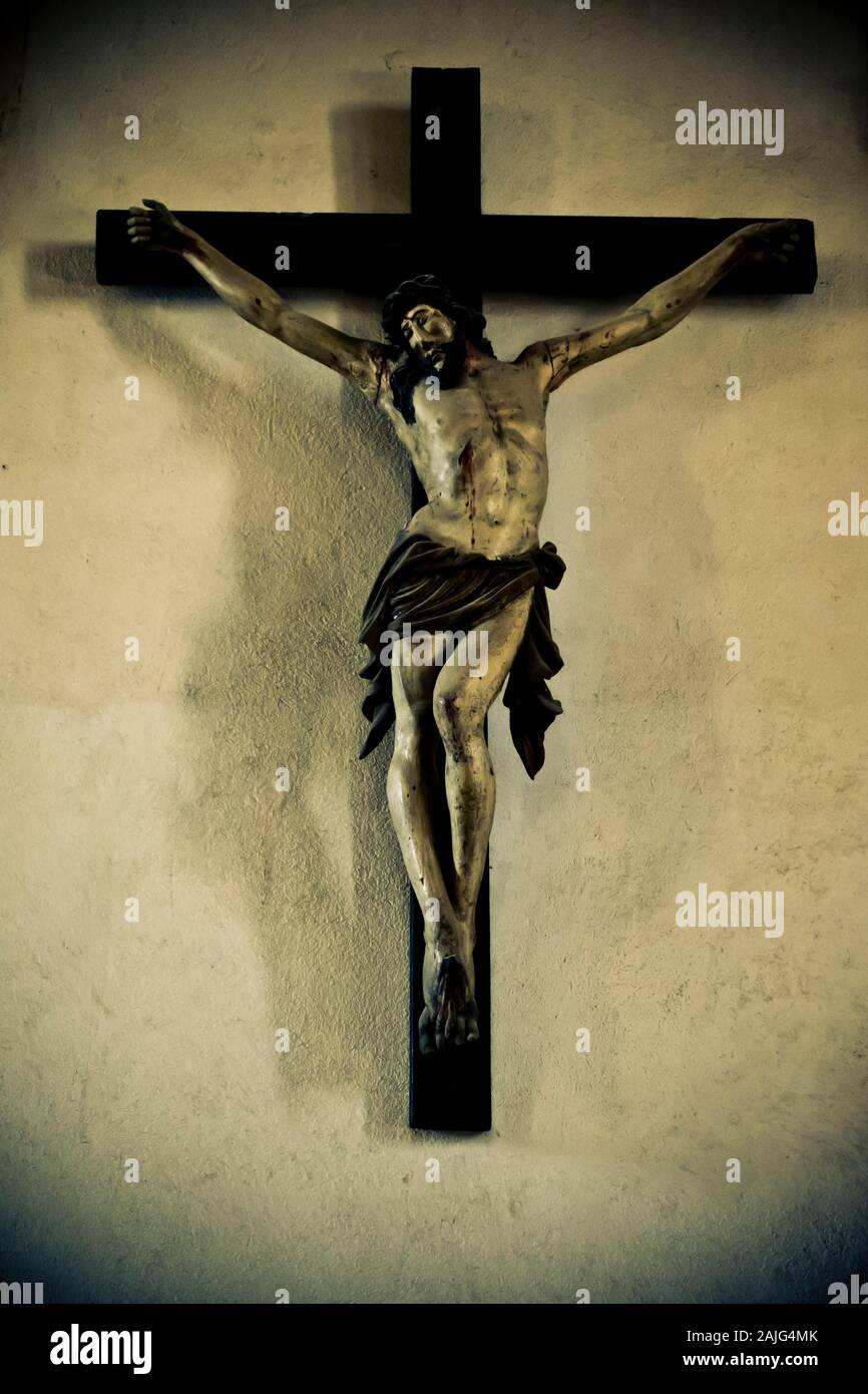 La scultura di Gesù Cristo crocifisso Foto Stock