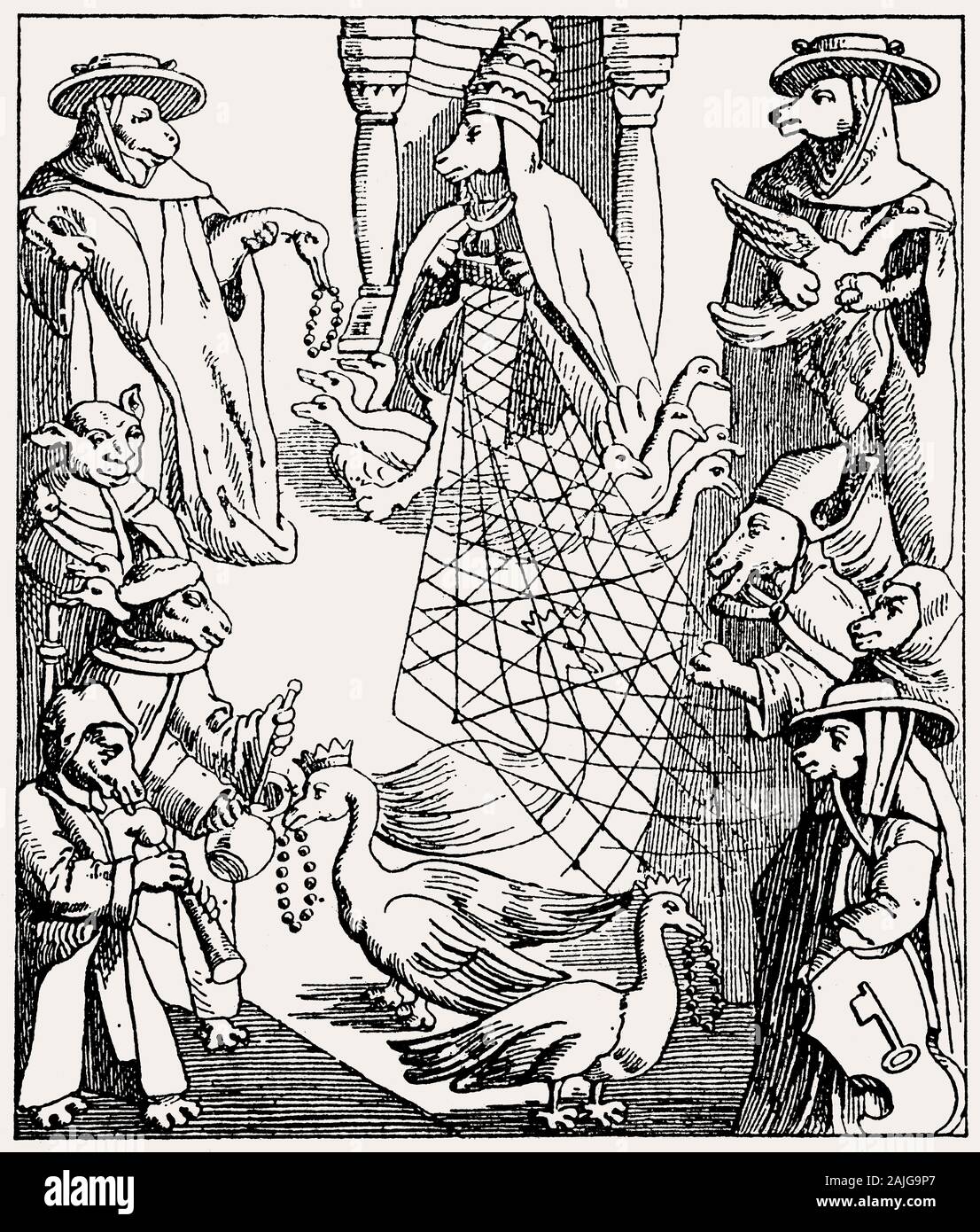 Anti-Catholic parodia animale con una poesia da Johann Fischart del XVI secolo Foto Stock