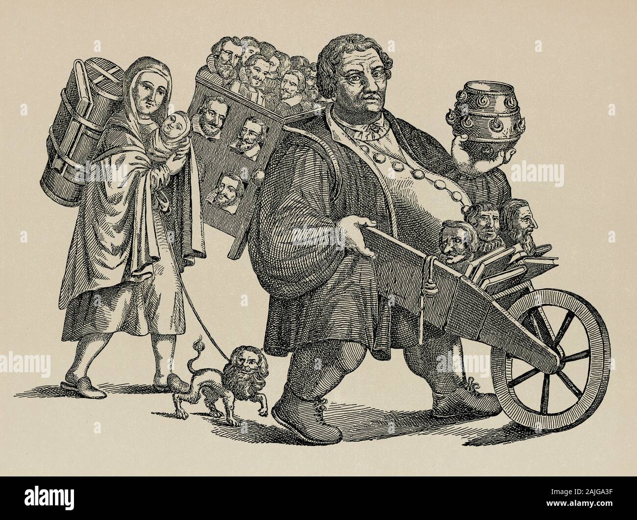 Periodo della Riforma cattolica caricatura contro Martin Lutero e sua moglie Katharina von Bora Foto Stock