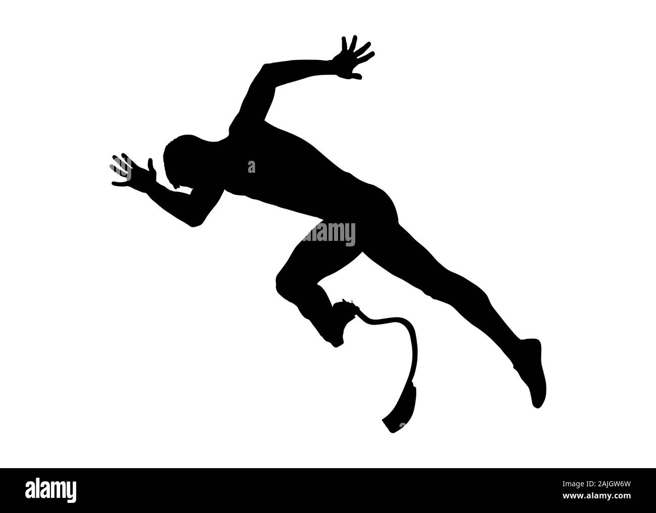 Avviare sprint runner disabili silhouette nera Foto Stock