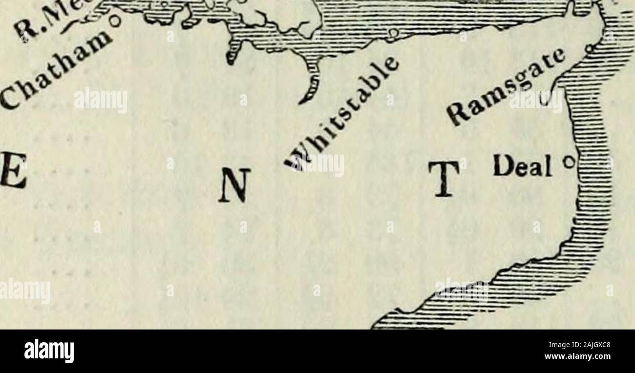 Il manuale pittorico di Londra : comprendente la sua antichità, architettura, arti, produzione, commercio, sociale, letterari e le istituzioni scientifiche, mostre e gallerie d' Arte : insieme con qualche conto dei principali borghi e località più belle ; illustrato con duecento e cinque incisioni su legno, da Branston, Jewitt e gli altri e una nuova e completa mappa, inciso da Lowry . Casa di luce fissa, L.t.. 6z° Da theHarwich Nord foreland attraverso naze. il faro Gunfleet, al meridiano di -&- Greenwich. Residenze ducali IK Londra. Può essere interessante per gli stranieri a Foto Stock