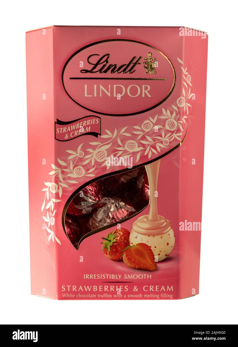Scatola di cioccolatini Lindor o tartufi da Lindt, fragole e panna sapore Foto Stock