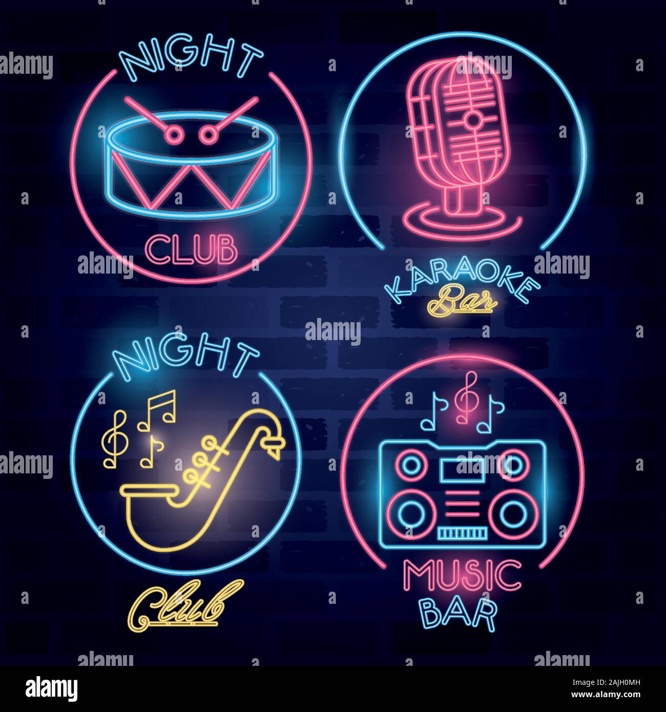 Bundle di etichette della barra luci al neon Illustrazione Vettoriale