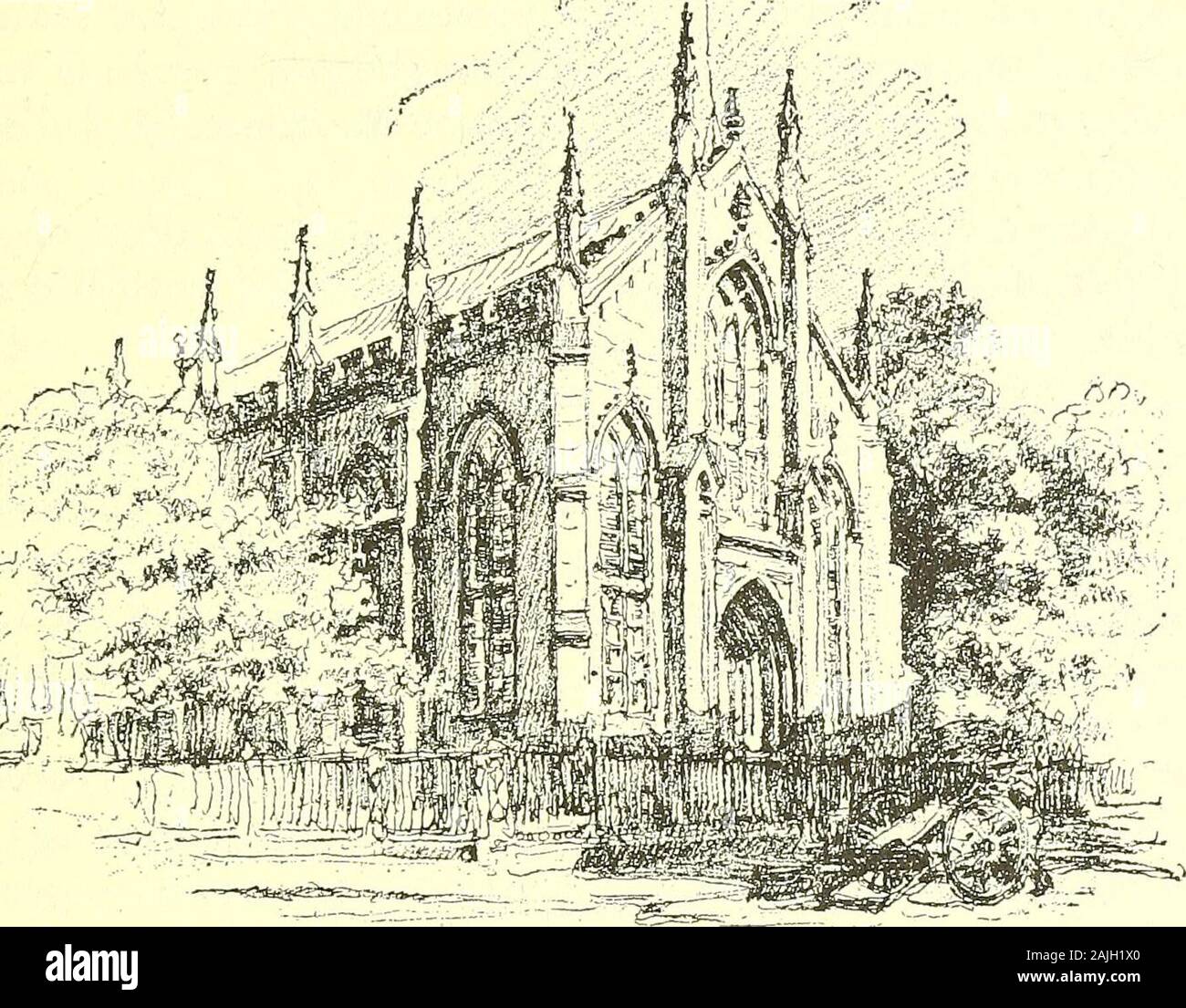 Charleston, il luogo e la gente, da St Julien Ravenel con illustrazioni di Vernon Howe Bailey . ace, hanno dato generosamente al suo supporto erectionand. All'altra estremità di Church Street erano theBaptists, su terra dato da William Elliott e la Quak-ers aveva una riunione amici casa fuori le mura,vicino al presente King Street. Così in dieci anni dalla fondazione di Charles Townthere non era la mancanza di luoghi di culto; è remarkablethat anche se nessuno degli edifici originali remainschurches ancora in piedi su ciascuno di questi siti, appartengono-ing per le stesse organizzazioni e denominazioni. Il Foto Stock