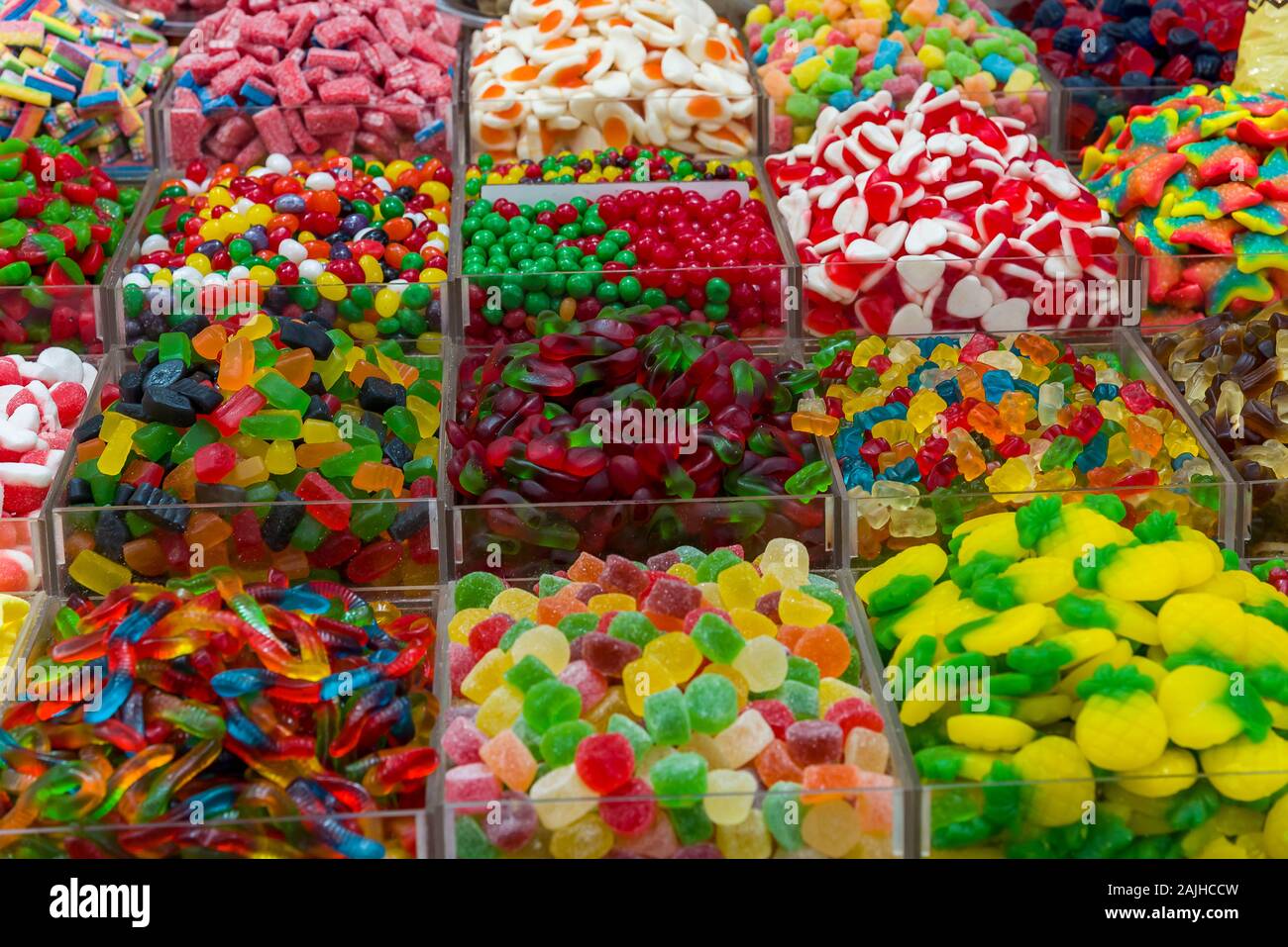 Diversi dolci caramelle jelly sfondo, party, cibo Foto Stock