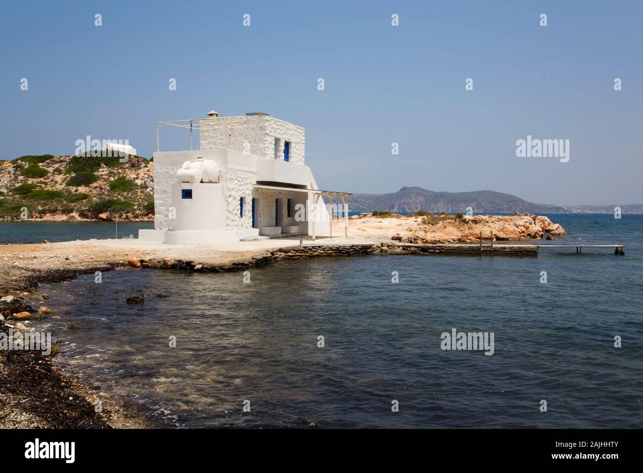 Villaggio Embourios, Isola di Milos, Cicladi Gruppo, Grecia Foto Stock