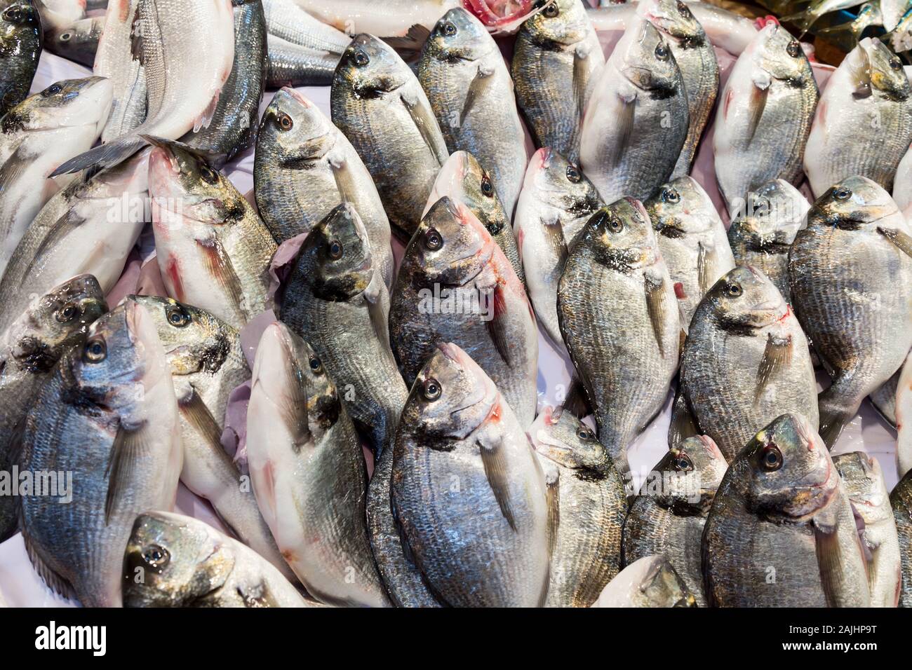 Pesce fresco al mercato, Kemeralti, Izmir, Turchia Foto Stock