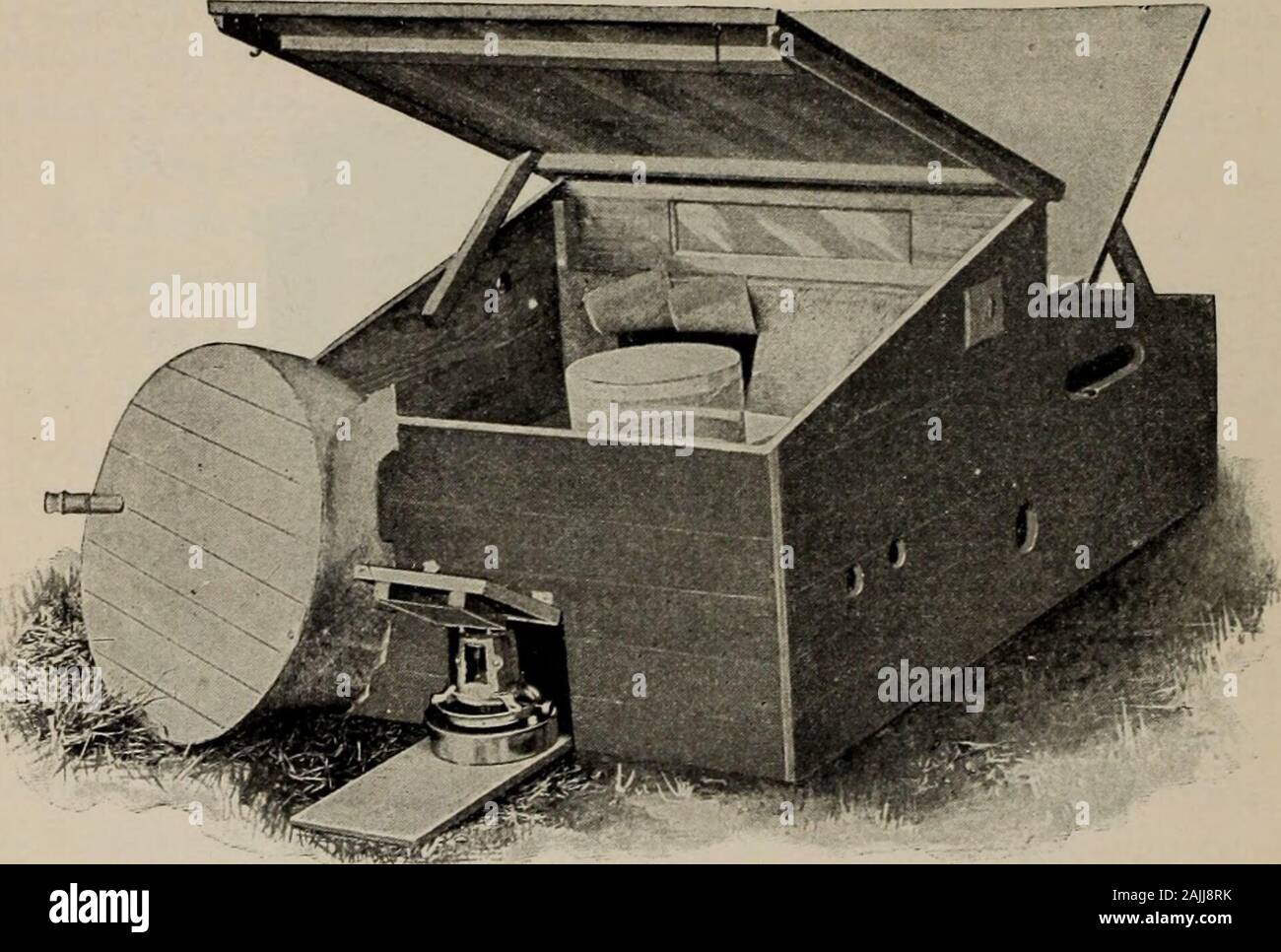 L' agricoltura .. . 8. Incubatore, 220-uovo dimensioni. Utilizzare a questo scopo uno dei tester speciale fabbricato allo scopo,anche se molto buoni risultati possono essere ottenuti mediante l'uso di una scatola all'interno delle quali una lampada dando una buona luce chiara è posto su un lato del whichdirectly opposte alla fiamma della lampada è stato realizzato un foro di circa thesize e la forma di un uovo. In fase di test, l'uovo è di essere tenuto vicino a thisopening in modo tale che tutta la luce che trova la sua via di uscita deve passare attraverso l'uovo.Le uova che sono fertili sarà trovato per avere una macchia scura nel loro vicino a un 8o8 un GRICUL TURE ; end, e se la shel Foto Stock
