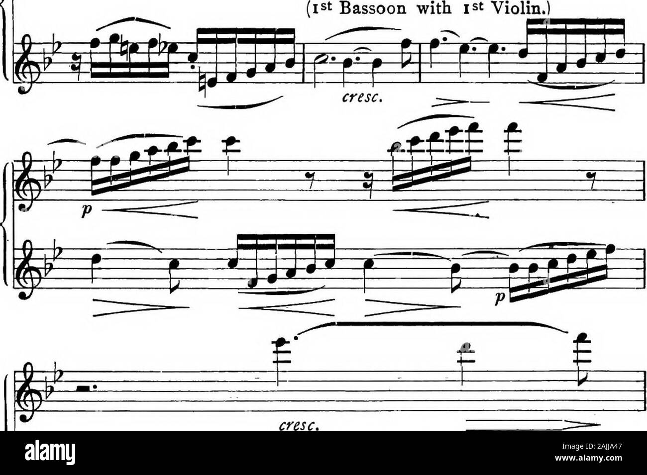 Sulle prestazioni delle sinfonie di Beethoven . Pagina 167, ultimo bar alla pagina 168, bar 3. Il ritmo trovanella Violini secondi è in una certa misura un eco di quella trovanella trombe; esso dovrebbe pertanto essere giocato distintamente in spiteof le pagg. Nona sinfonia. 173 Pagina 168, ultimo bar. La finta melodica esige una shortritenuto sulla seconda metà di questo bar; questo è seguita dail un ritmo all'inizio della barra successiva. Pagina 169, bar mi alla pagina 170, bar 2. ist Fl. ist Ob. e ist fagotto mi St Violino I RF I. &lt; ho 1 - dolce M, ^^^^^^ PV mi ?tjLoE rf F=fp=f^ =- VP. 3 I 3 ms |^^B£^Q&GT;fffrfrf-tt^frfrtTH 174 Foto Stock