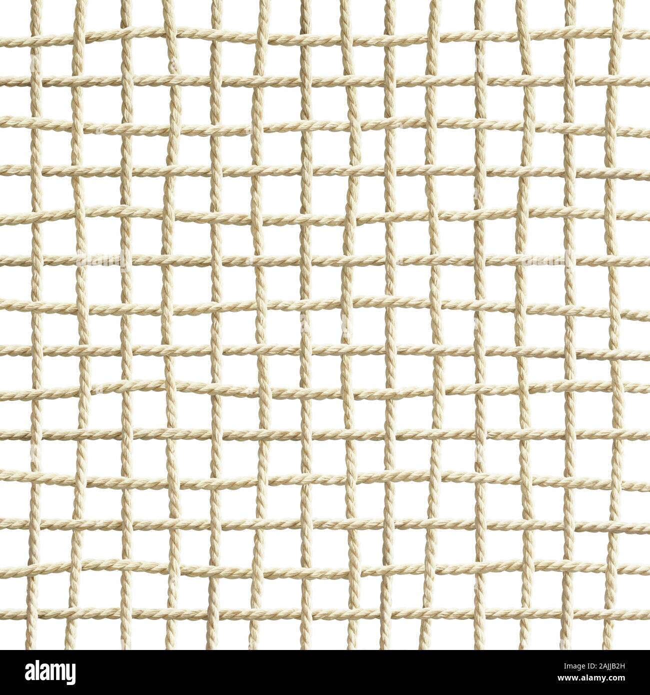 Sfondo di corda intrecciata nella forma di una griglia isolata su bianco Foto Stock