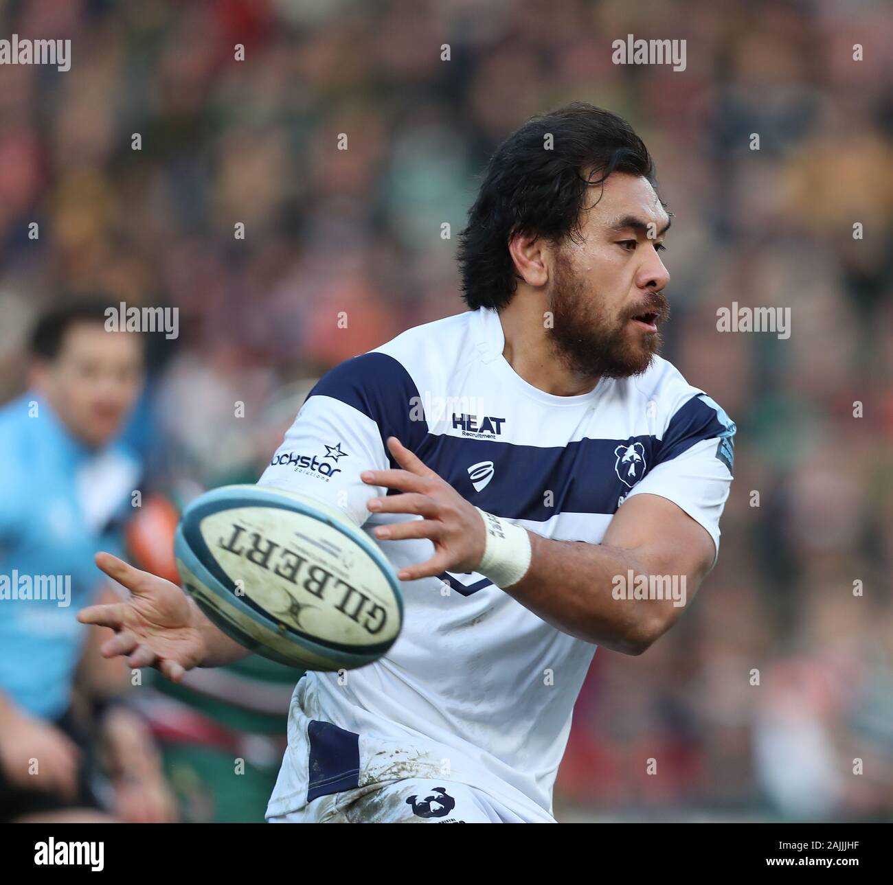 4.1.2020 Leicester, Inghilterra. Rugby Union. Porta il capitano Steven Luatua in azione durante la Premiership Gallagher round 8 partita giocata tra Leicester Tigers e Bristol porta al Welford Road Stadium, Leicester. © Phil Hutchinson/Alamy Live News Foto Stock