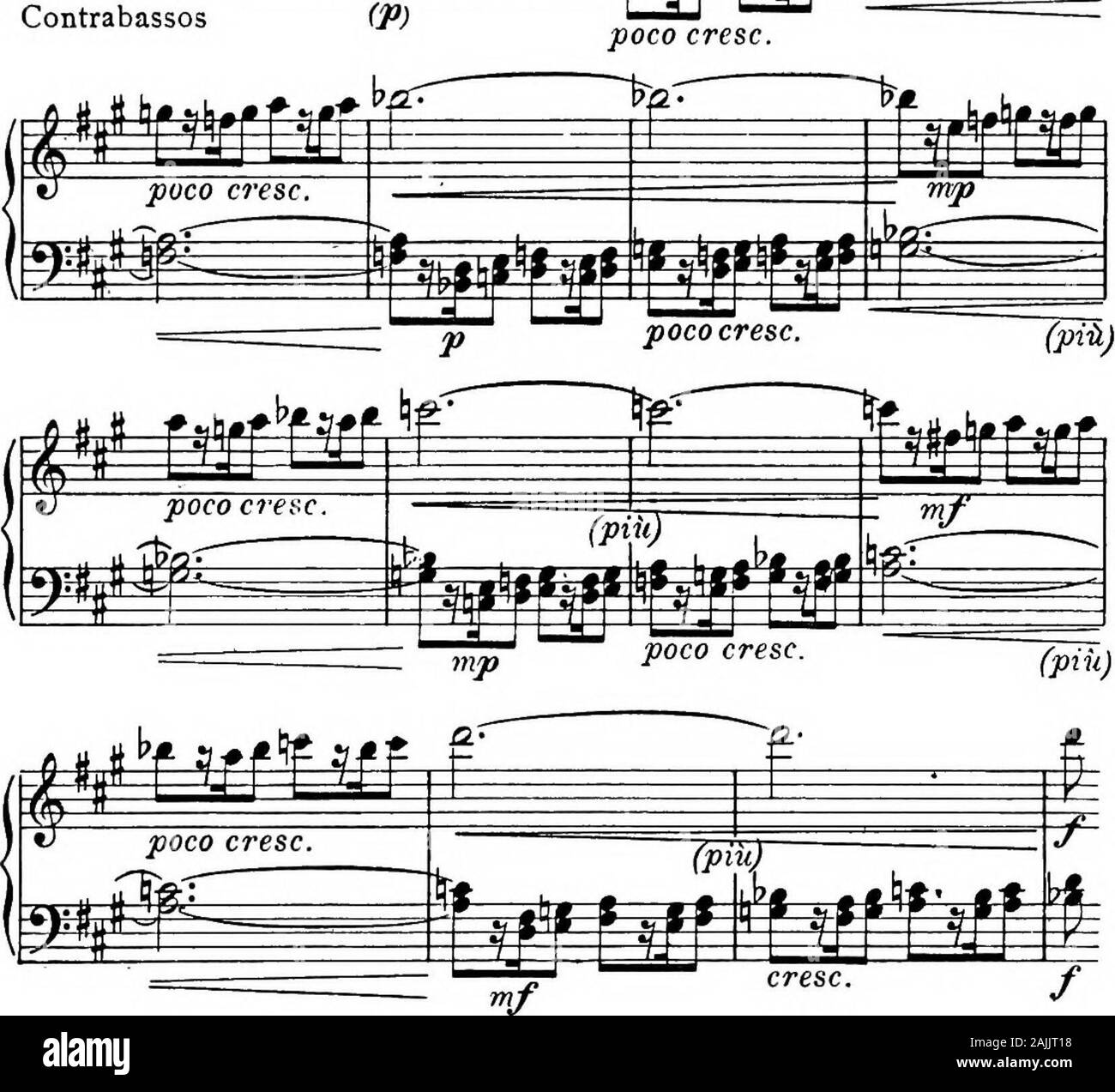 Sulle prestazioni delle sinfonie di Beethoven . esides questo, entrambe le corna e legno-vento potrebbe essere doubledin le quattro barre in discussione (pagina 16, le barre 14 e 15e pagina 17, le barre 2 e 3). Vorrei consigliare il doublingof il legno-vento (se è possibile per il passaggio whichshortly segue. I m. Fii=t^ !Jf-H 7a I F^te=1 "/ "/ sf Pagina 18, bar 10 a pagina 19, bar 8. Ho succeededin ottenendo un ottimo effetto in questo potente gradationby distribuendo la sostenuta crescendo di corna in sucha modo tra le corde degli strumenti-, che il volume ofsound nelle note sostenute sono aumentate in un Foto Stock