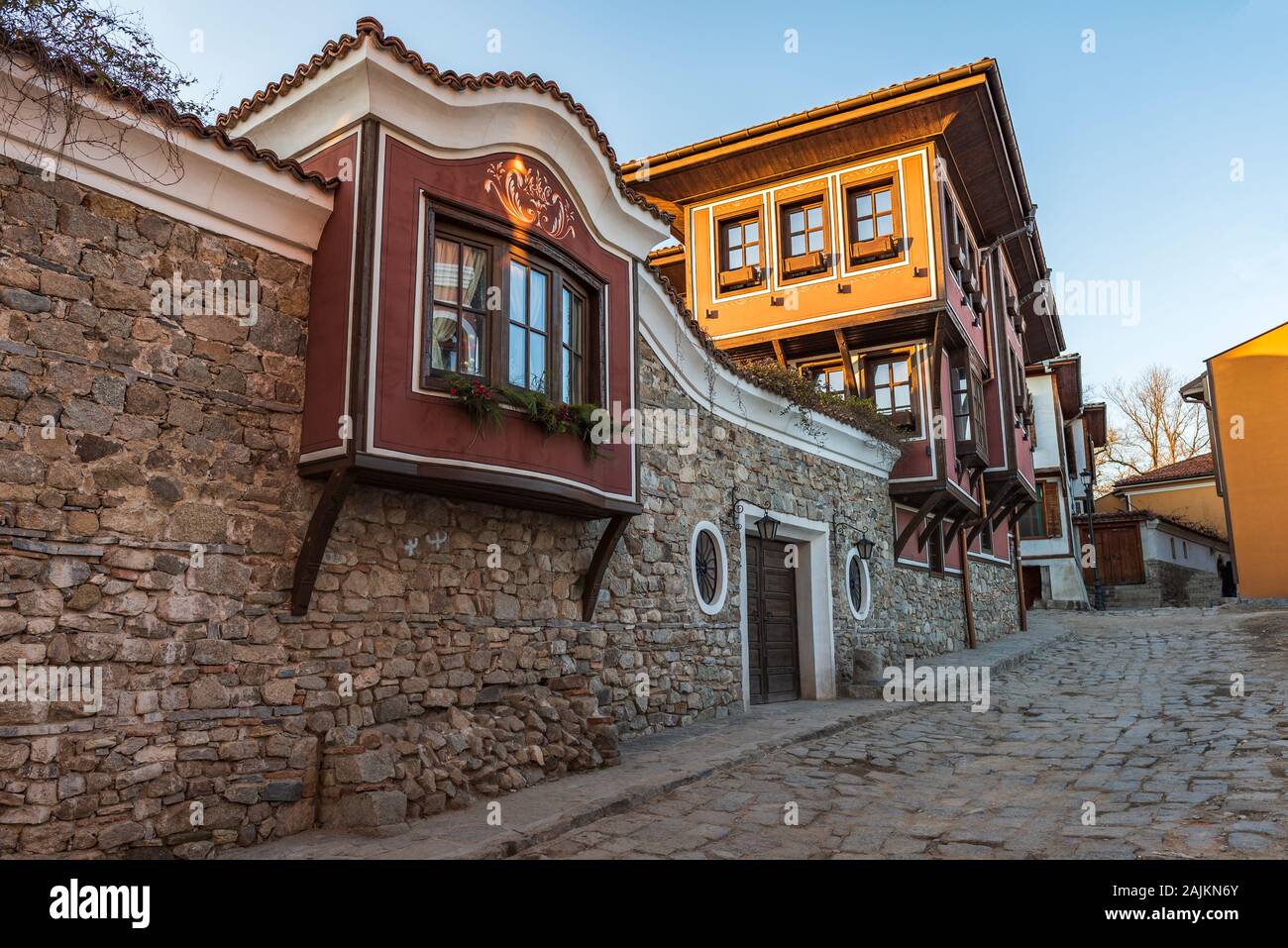Casa a partire dal periodo di rinascita bulgara nella città vecchia di Plovdiv, capitale europea della cultura, Bulgaria, Europa Foto Stock