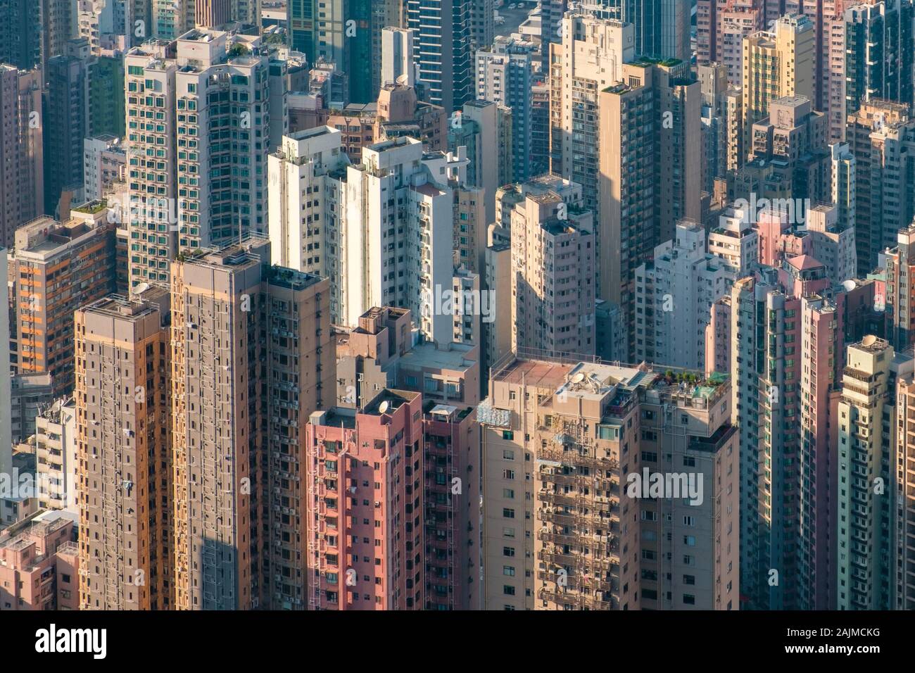 Antenna di città, edifici grattacielo, il centro cittadino di Hong Kong cityscape Foto Stock