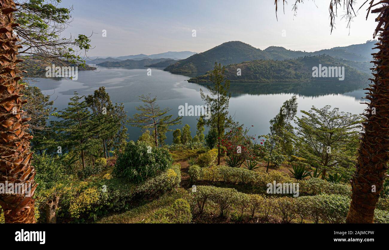 Vista sul lago Kivu, Ruanda. Foto Stock