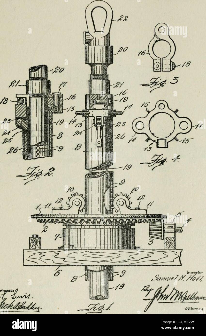 Stati Uniti Corte di Appello del Nono Circuito . Stati Uniti D'AMERICA,DIPARTIMENTO DELL'INTERNO,UFFICIO BREVETTI DEGLI STATI UNITI.Per tutti coloro a cui questi presenta deve venire, saluto: questo è quello di certificare che i è accluso un truecopy dai record di questo ufficio della specifica-zione e disegni in materia di[incollato su] : SAMUEL N. HALL (956,081) Lettere di brevetto di Samuel N. Hall, numero 956,081, concesso il 26 aprile 1910, forImprovement in Rotaries per Well-Tubing.TN TESTIMONIANZA DI CUI HO godere setmy mano e causato la guarnizione di tenuta dell'Ufficio Brevetti da apporre al Citv di stato Foto Stock