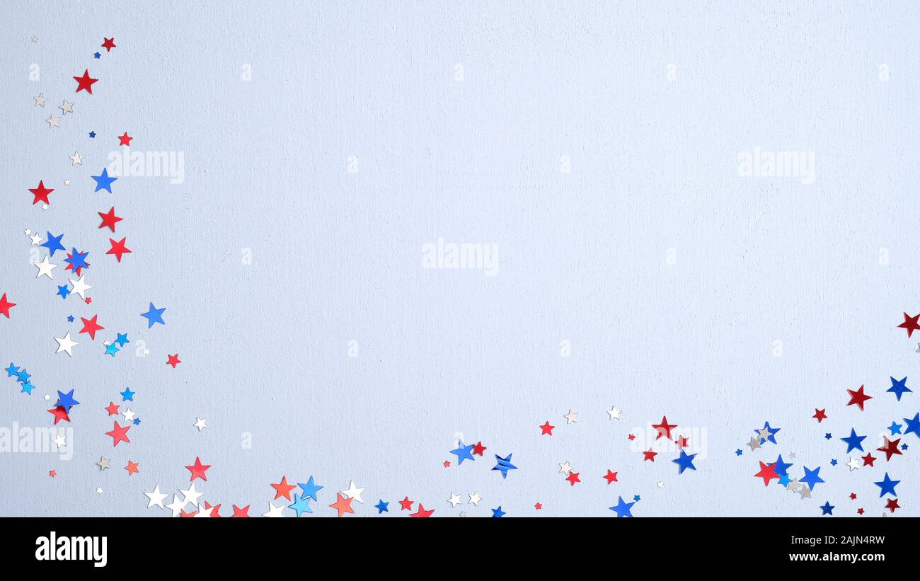 Presidenti felice giorno banner mockup con coriandoli stelle. USA IL GIORNO di INDIPENDENZA, American Labor Day Memorial Day elezioni americane concetto. Foto Stock