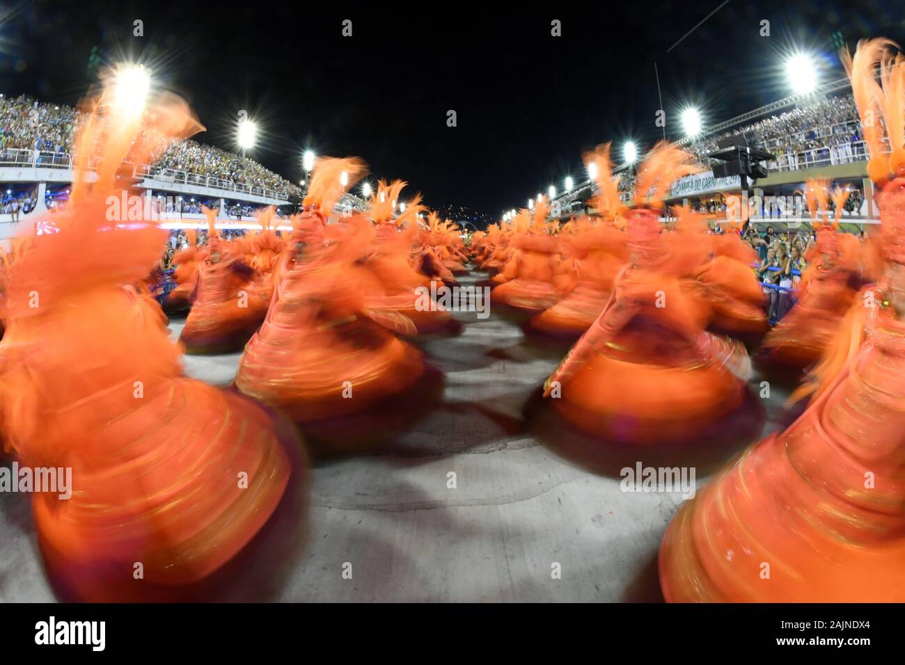 Rio de Janeiro, 9 febbraio 2018. Gruppo speciale sfilata delle Scuole di Samba durante il Vertice di Rio de Janeiro il carnevale, al Sambodromo, nella città di Rio de Jane Foto Stock