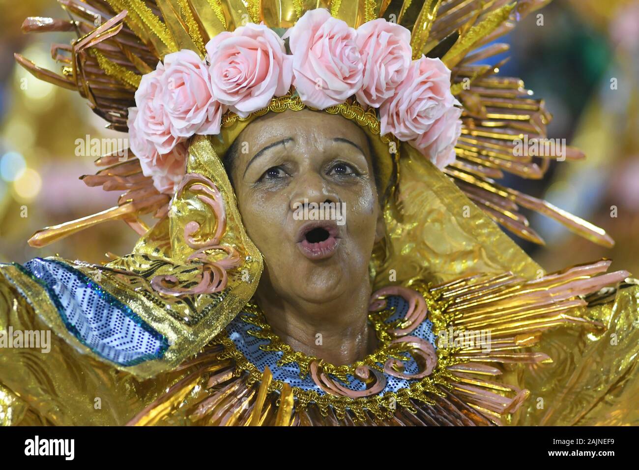 Rio de Janeiro, 9 febbraio 2018. Gruppo speciale sfilata delle Scuole di Samba durante il Vertice di Rio de Janeiro il carnevale, al Sambodromo, nella città di Rio de Jane Foto Stock