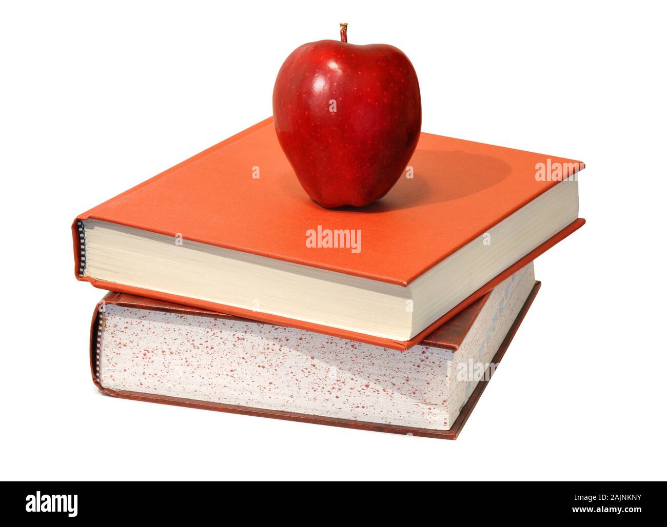 Red apple e scienze dell'istruzione libri di testo; il cibo per il corpo e la mente Foto Stock