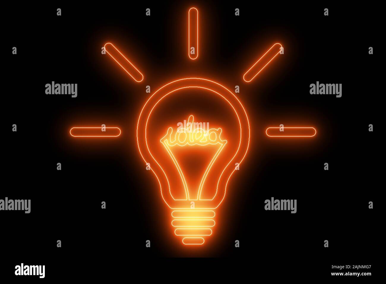 Idea Icona lampadina semplice piatto stile,Illustrazione illustrazione vettoriale della lampadina e il concetto di idea. Insegna al neon. Foto Stock