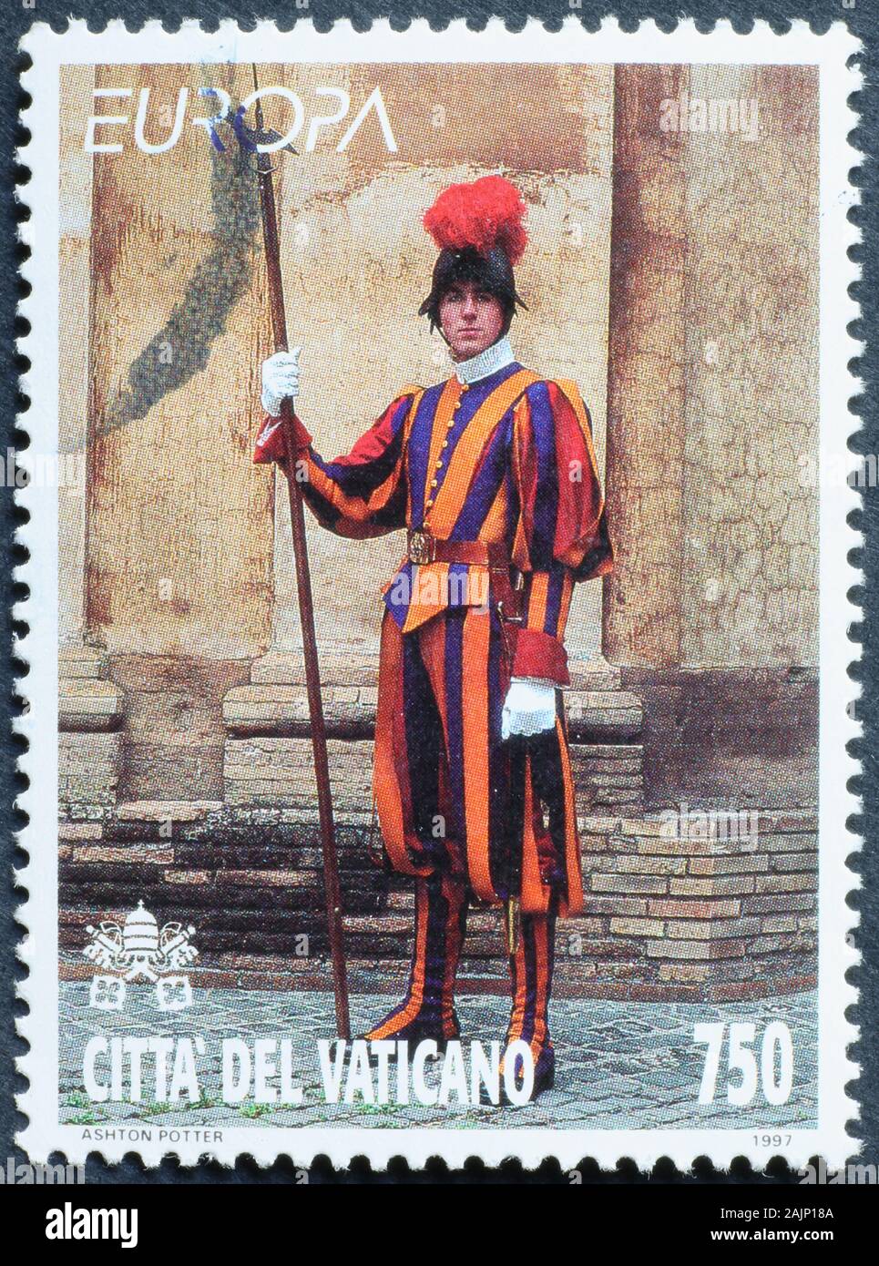 Pontificio della Guardia Svizzera sul francobollo del vaticano Foto Stock