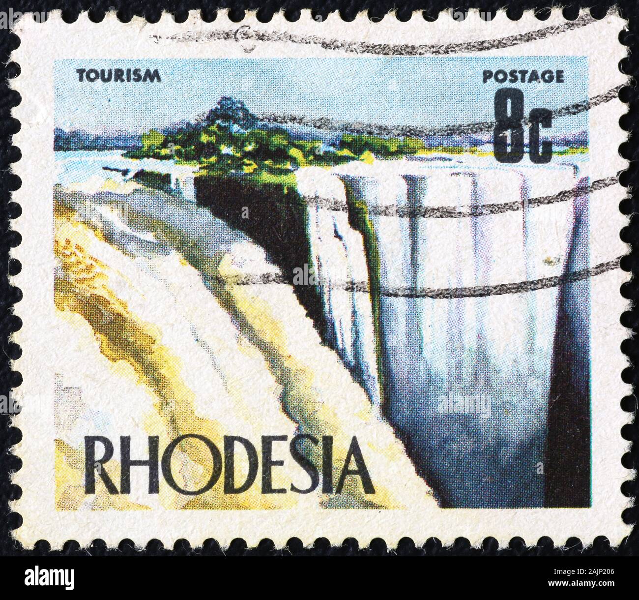 Victoria Falls sul vecchio francobollo della Rhodesia Foto Stock