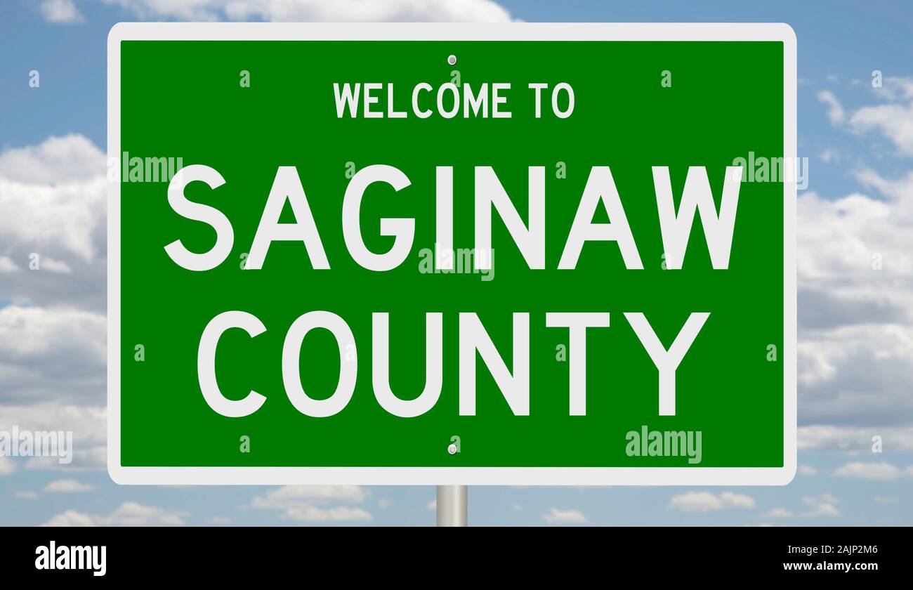 Il rendering di un verde 3d autostrada segno per Saginaw County Foto Stock