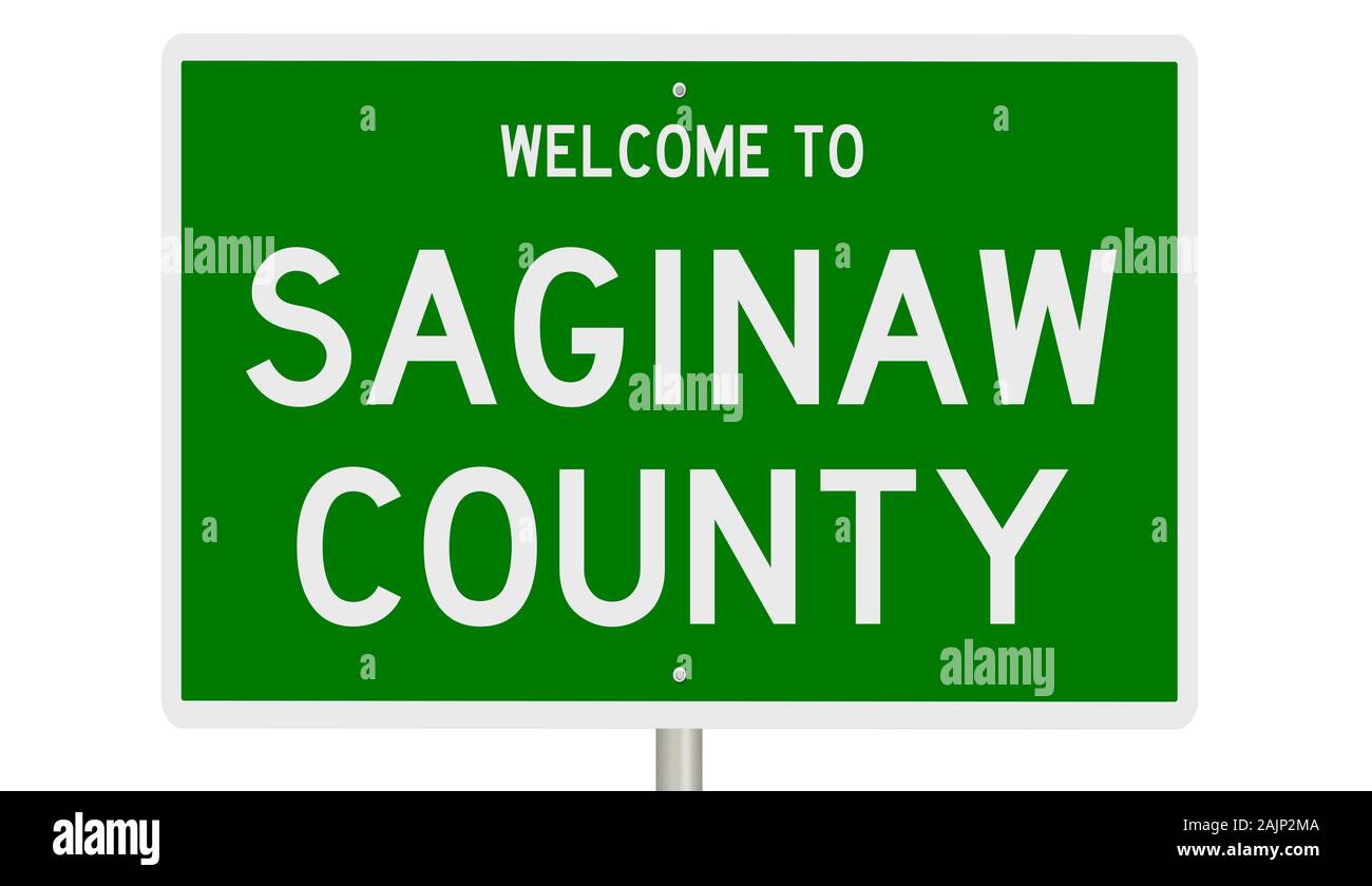 Il rendering di un verde 3d autostrada segno per Saginaw County Foto Stock