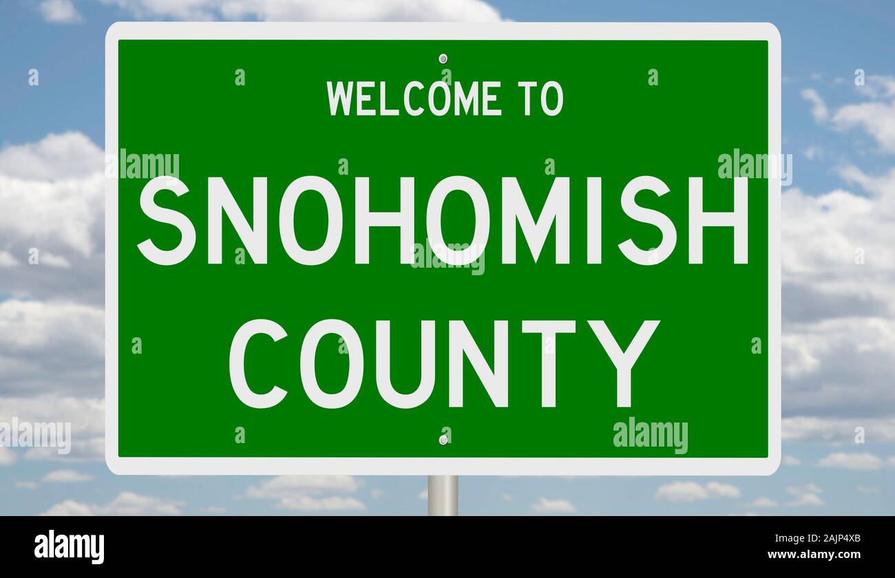 Il rendering di un verde 3d autostrada segno per la contea di Snohomish Foto Stock