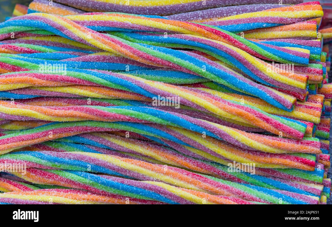 Un assortimento di caramelle gommose. Vista dall'alto. Caramelle gommose. Jelly multicolore di dolci. Foto Stock