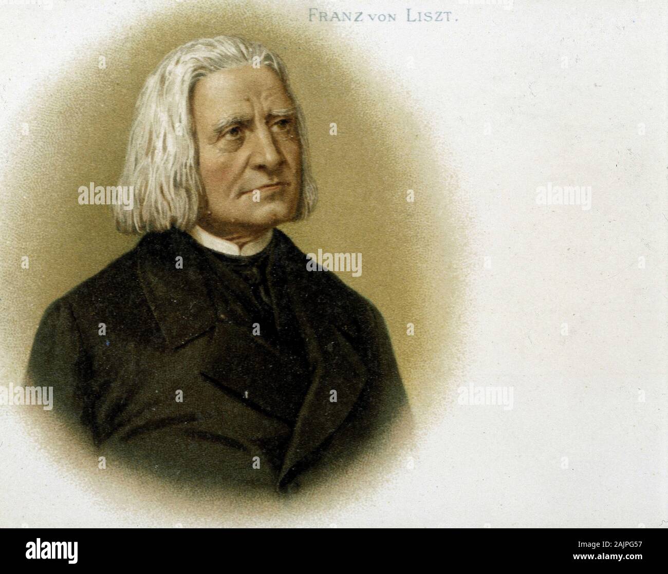 Portrait de Franz Liszt. Chromolithographie du 19eme siecle. Foto Stock